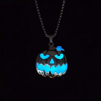 Halloween Ghost Festival Necklace Luminous Pumpkin Pendant Night Glowing Ghost Face Accessory Fashion Jewelry Present