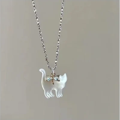 Fashion Jewelry Cute Transparent Cat Rhinestone Pendant Necklace Silver Plated Chain Women Girls Fashion Collar Necklace Party Gift
