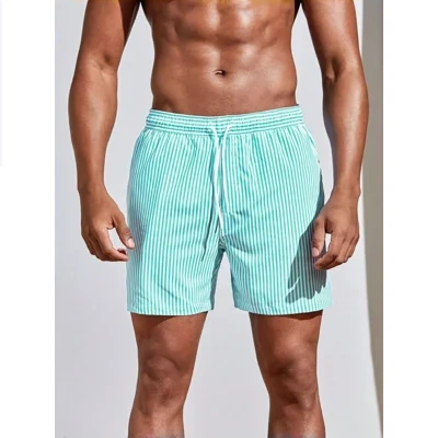 Men's 3D Striped Print Shorts Summer Casual Lightweight Beach Pants