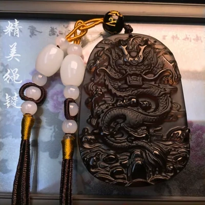 Natural hail black meteorite dragon pendant men's necklace men's pendants lucky transport crystal jewelry