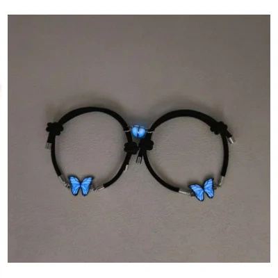 Fashion Blue Luminous Butterfly Necklace Bracelet Set For Glow In The Dark Women Clavicle Chain Choker Party Jewelry Set Gift