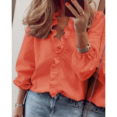 Casual Long Sleeved Ruffled Long-sleeved Ruffled Blouse For Women Spring Summer New Shirts Tops For Daily Wear Work Outfits
