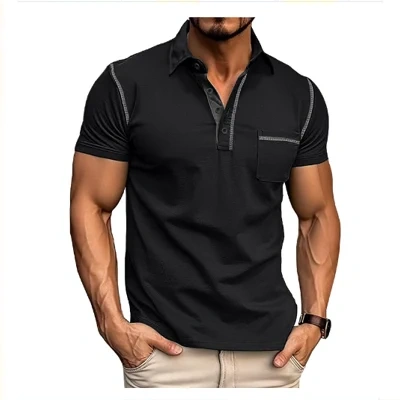 Men's Short Sleeve Polo Shirt Henry T-shirts - Casual Summer Quick Dry Top - Breathable Cotton Blend Knit Tee Sports Street Fashion Top