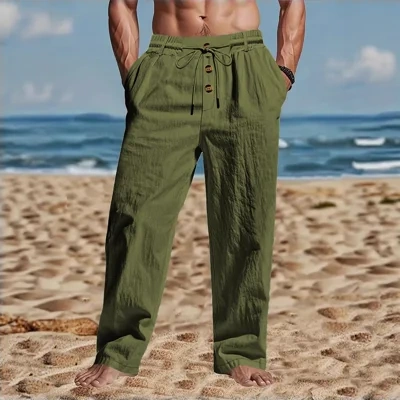 Men's Trousers Breathable Skin-Friendly Loose Fit Casual Beach Pants For Sports Summer