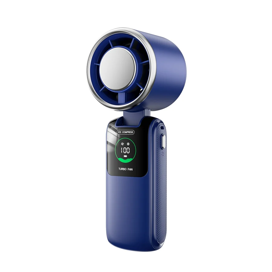 New Ice Pack High-Speed Handheld Eletirc Fan Speed Adjustable Folding Mini Fan Portable Outdoor Hanging Neck Small Fan