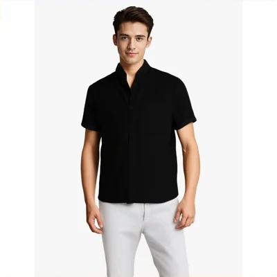 Solid-color Short-sleeved Lapel Shirt Summer Breathable Cotton And Linen Top Mens Clothing
