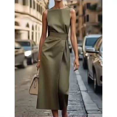 Summer Irregular Sleeveless Dress With Belt Fashion Temperament Slim Back Zipper Dresses For Women Clothing