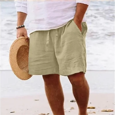 Summer Drawstring Shorts With Pockets Fashion Casual Solid Color Vacations Beach Pants Mens Clothing